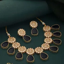 Priyaasi Floral Teardrops Blue Necklace & Earring Set for Women-image-72