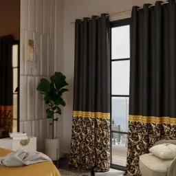 Stoa Paris Versailles Sateen Printed Regal Slate 7 ft Door Curtains With Back Lining - Set of 2-image-6