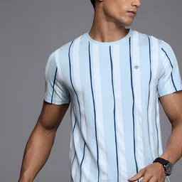 WROGN Men Blue & White Pure Cotton Striped Short Sleeves Round Neck T-shirt-picture-38
