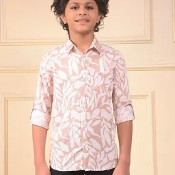 Crimsoune Club Boys Pink Cotton Slim Fit Self Design Shirt-image-6