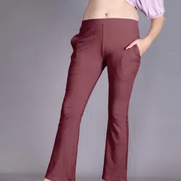 Lyra Maroon Cotton Striped Bootcut Pants-image-1
