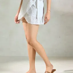 VIRGIO White Regular Fit Embroidered Skirt image 3