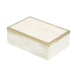 Fabindia Home White & Brass Abhikhya Cutwork Utility Box image 3