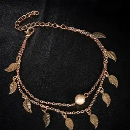 OOMPH Gold-Tone Multi Layer Leaf Stylish Latest Anklet for Women image 1