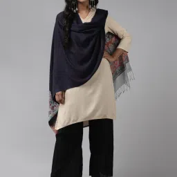 Indo Era Navy & Grey Woven Pattern Shawl image 2