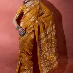 Saree Mall Yellow Printed Sarees With Unstitched Blouse-image-47