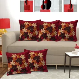 Creeva Pack of 5 Silk Flower Cushion Covers - Maroon-image-0