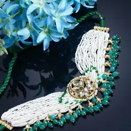 Dugran By Dugristyle Green & Golden Necklace with Kundan, Pearls and Coloured Stones-picture-16