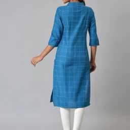 Aurelia Blue Cotton Chequered Straight Kurta image 2