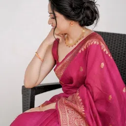 Lyzoo Woven Design Zari Handloom Saree image 4