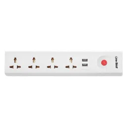 One Beat Extension 4 Universal Sockets, Power Load 10 AMP, 2 USB Port with 2 Mtr Cable (White) image 1