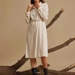 Kazo Off White Striped Midi Dress-image-63