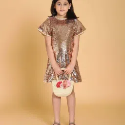 Piccolo Kids Golden Embellished Regular Fit Dress-image-87
