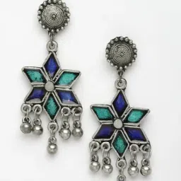 Moedbuille Handcrafted Meenakari Work Tasselled Afghan Design Oxidised Silver Plated Jewellery Set image 5