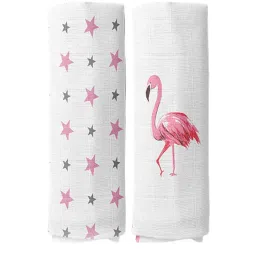 Haus & Kinder Printed Pink 40 TC Cotton New Born Swaddle Wrap - Set of 2 image 1
