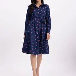 Fablestreet Navy & Pink Linen Polka Dot Shirt Dress image 1