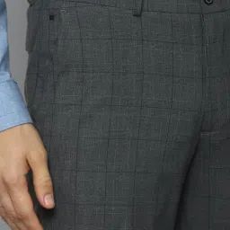 Louis Philippe Grey Slim Fit Checks Trousers image 4