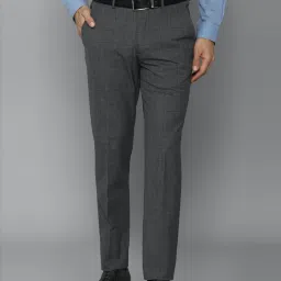 Louis Philippe Grey Slim Fit Checks Trousers image 1