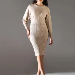 Showoff Beige Acrylic Regular FitDress-image-15