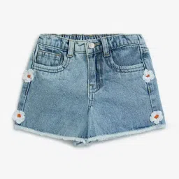 HOP Kids by Westside Blue Floral Detailed Mid-Rise Denim Shorts-image-22
