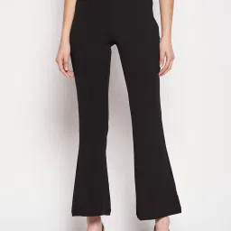 MADAME Black Flared Fit Mid Rise Trousers image 1