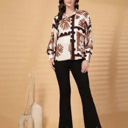 Gipsy White & Brown Regular Fit Printed Shirt image 5