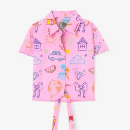 The Souled Store Girls Pink Cotton Regular Graphic Casual Top-image-10