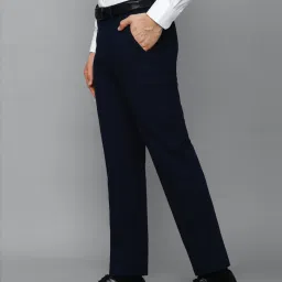Louis Philippe Navy Cotton Slim Fit Checks Trousers image 3