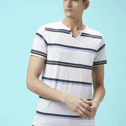 Urban Ranger by Pantaloons White Cotton Slim Fit Striped T-Shirt image 1