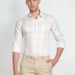Arrow Beige Slim Fit Check Cotton Shirt image 1