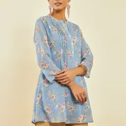 Soch Blue Georgette Floral Print A-Line Tunic image 1