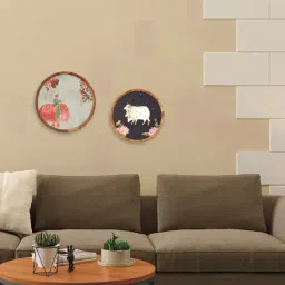 ICRAFT Green & Pink Acacia Wood Royal Elephant Wall Plate - Set of 1 image 2