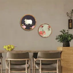 ICRAFT Green & Pink Acacia Wood Royal Elephant Wall Plate - Set of 1 image 2