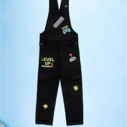 Kiddopanti Kids Black Denim Embroidered Dungaree-picture-43