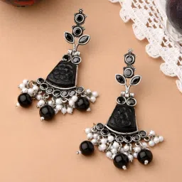 Fida Beaded Black and Pearl White Dangler Earrings image 1
