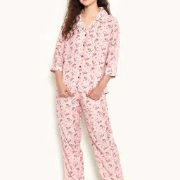 Clovia Pink Graphic Print Shirt Pyjama Set image 1