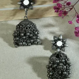 Fida Mirror Floral Silver Jhumki Earrings image 1
