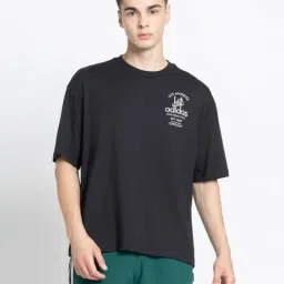 Adidas Originals Black Cotton Loose Fit Logo Printed Sports T-Shirt-image-86