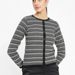 MADAME Black Striped Cardigan image 1