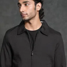 Rare Rabbit Black Regular Fit Jacquard Jacket image 5