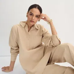 FEMMELLA Beige Relaxed Fit Solid Tunic image 5