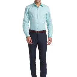 Park Avenue Navy Super Slim Fit Self Design Flat Front Trousers image 5