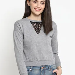 THREAD MUSTER Women Grey Solid Sweatshirt-picture-32