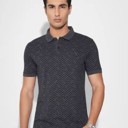 Peregrine By Pantaloons Agean Blue Cotton Slim Fit Printed Polo T-Shirt-picture-9