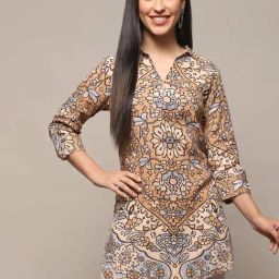 Biba Yellow Floral Print High Low Kurti-picture-47