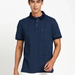 Turtle Blue Cotton Slim Fit Printed Polo T-Shirt-picture-31