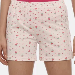Curare Women Pink & Green Printed Cotton Lounge Shorts-picture-11