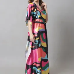 Claura Multicolor Printed Kaftan Nighty image 3