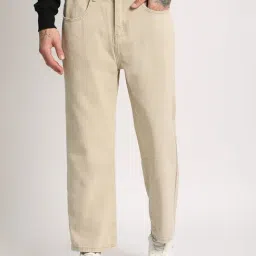 The Bear House Beige Cotton Straight Fit Texture Jeans-picture-24
