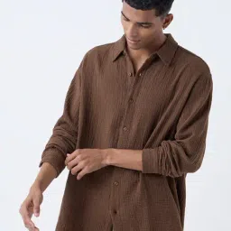 ETA by Westside Brown Crinkle-Textured Relaxed-Fit Cotton Shirt-picture-28